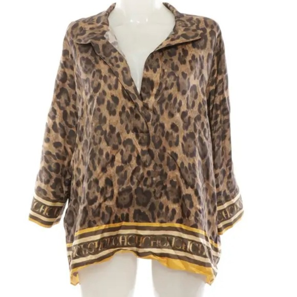 Carolina Herrera womens Blusa leopard print silk blouse size medium - Picture 1 of 14